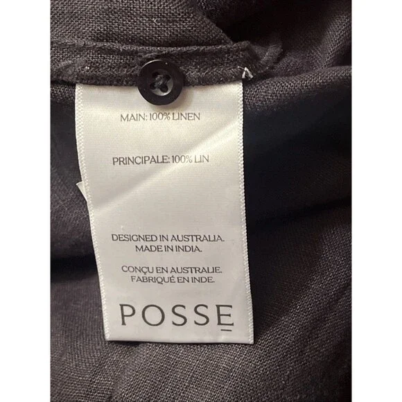 Posse Pants Presley Black Women's Linen Wide-Leg Pleated Trouser XS